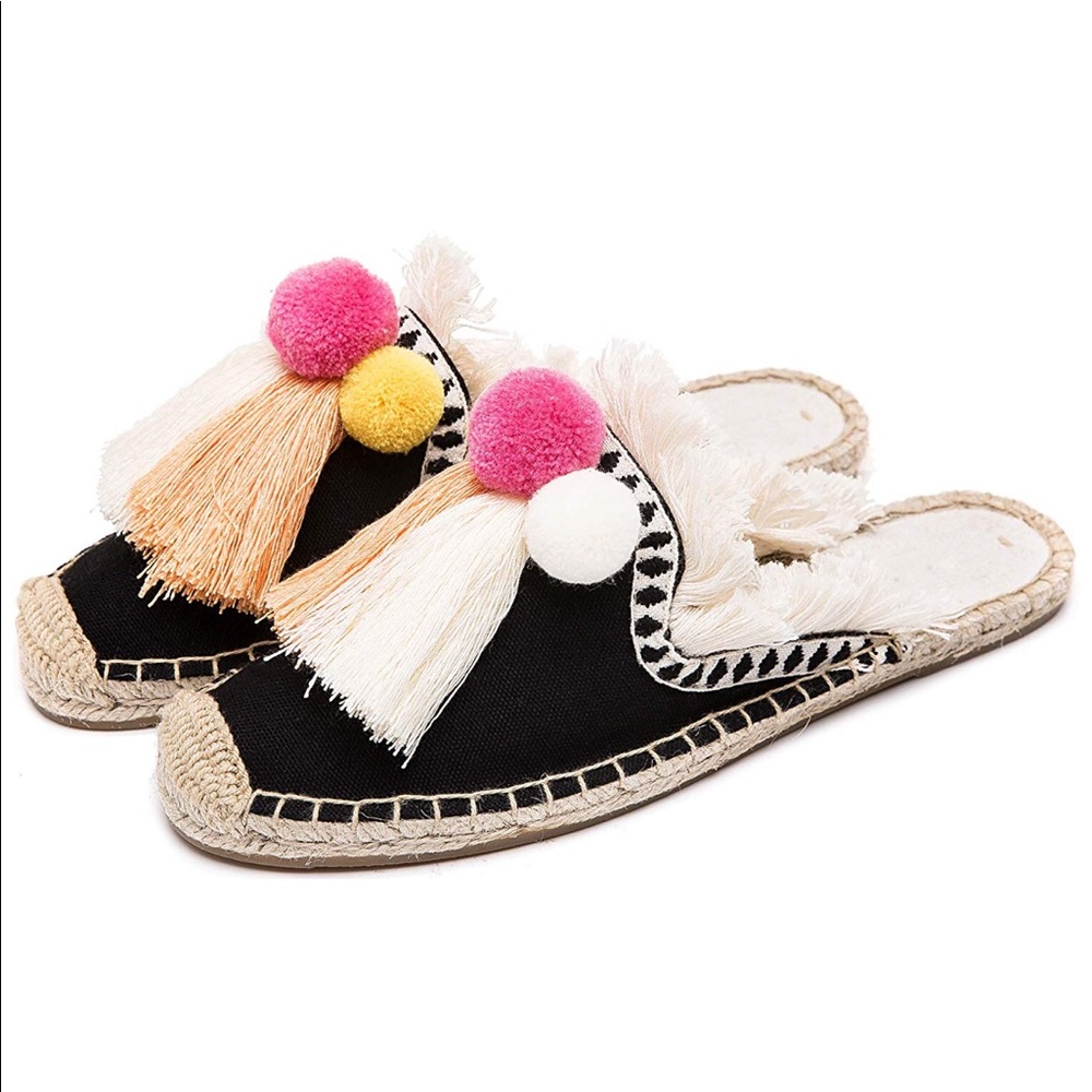 Boho Tassel Canvas Mule Shoes Espadrilles Slides